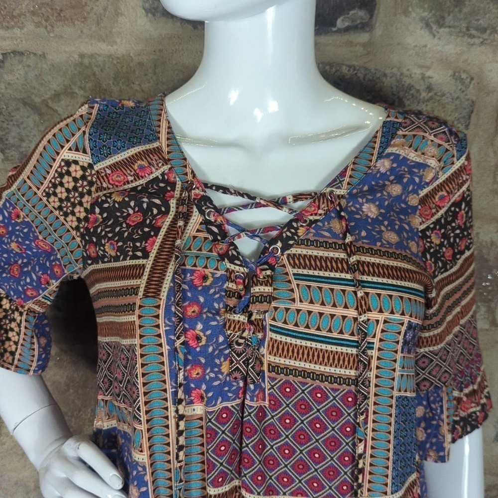 American Eagle Outfitters Multi‎ Pattern Short Sleeve Peasant Blouse Size XS - Picture 3 of 13